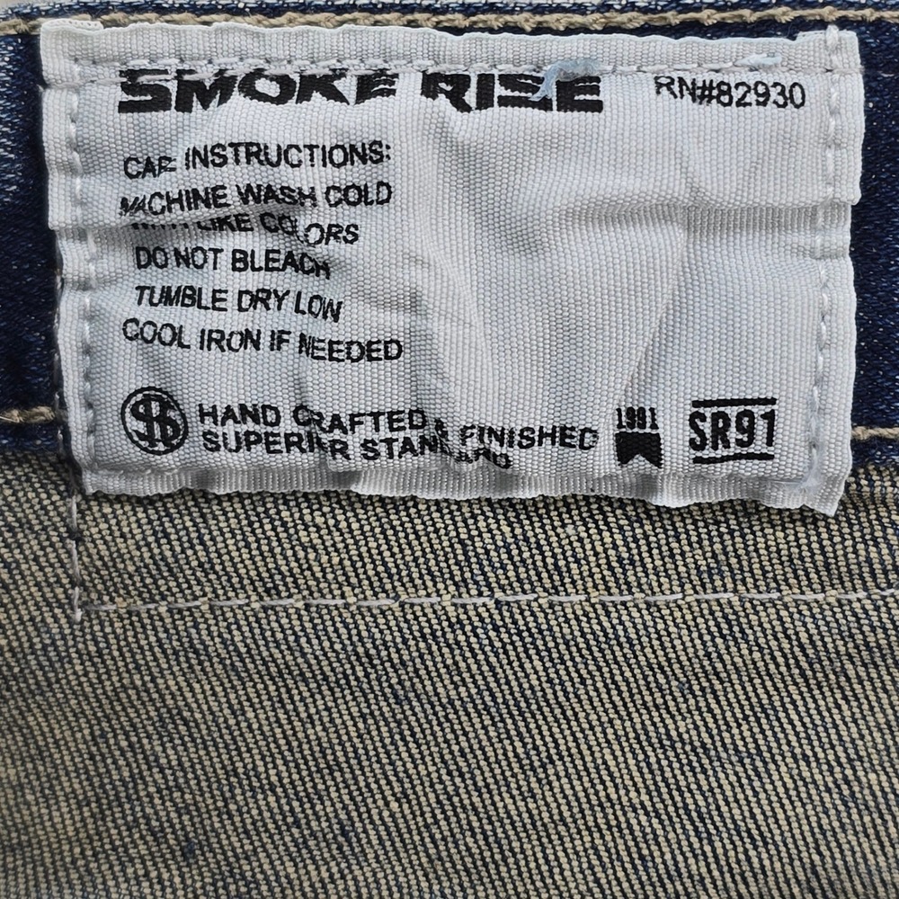 Smoke Rise Distressed Moto Jeans Mens 42x32 Blue Splatter Ripped Streetwear Y2K - Picture 7 of 11